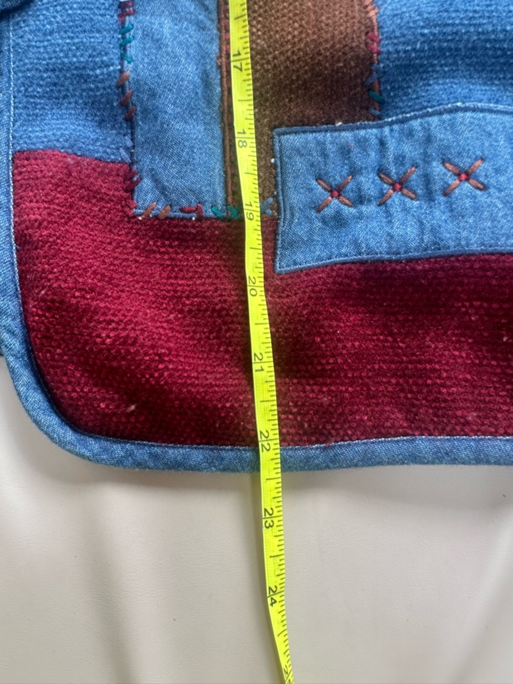 Koret Brown Denim-Trim Patchwork Embroidered Cardigan - Picture 6 of 7